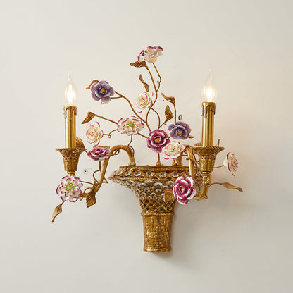 Tole Ceramic Flower Wall Lamp