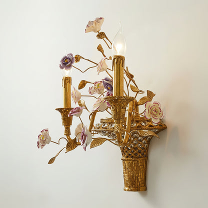Tole Ceramic Flower Wall Lamp