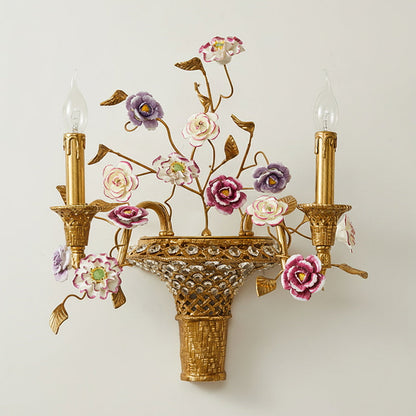 Tole Ceramic Flower Wall Lamp