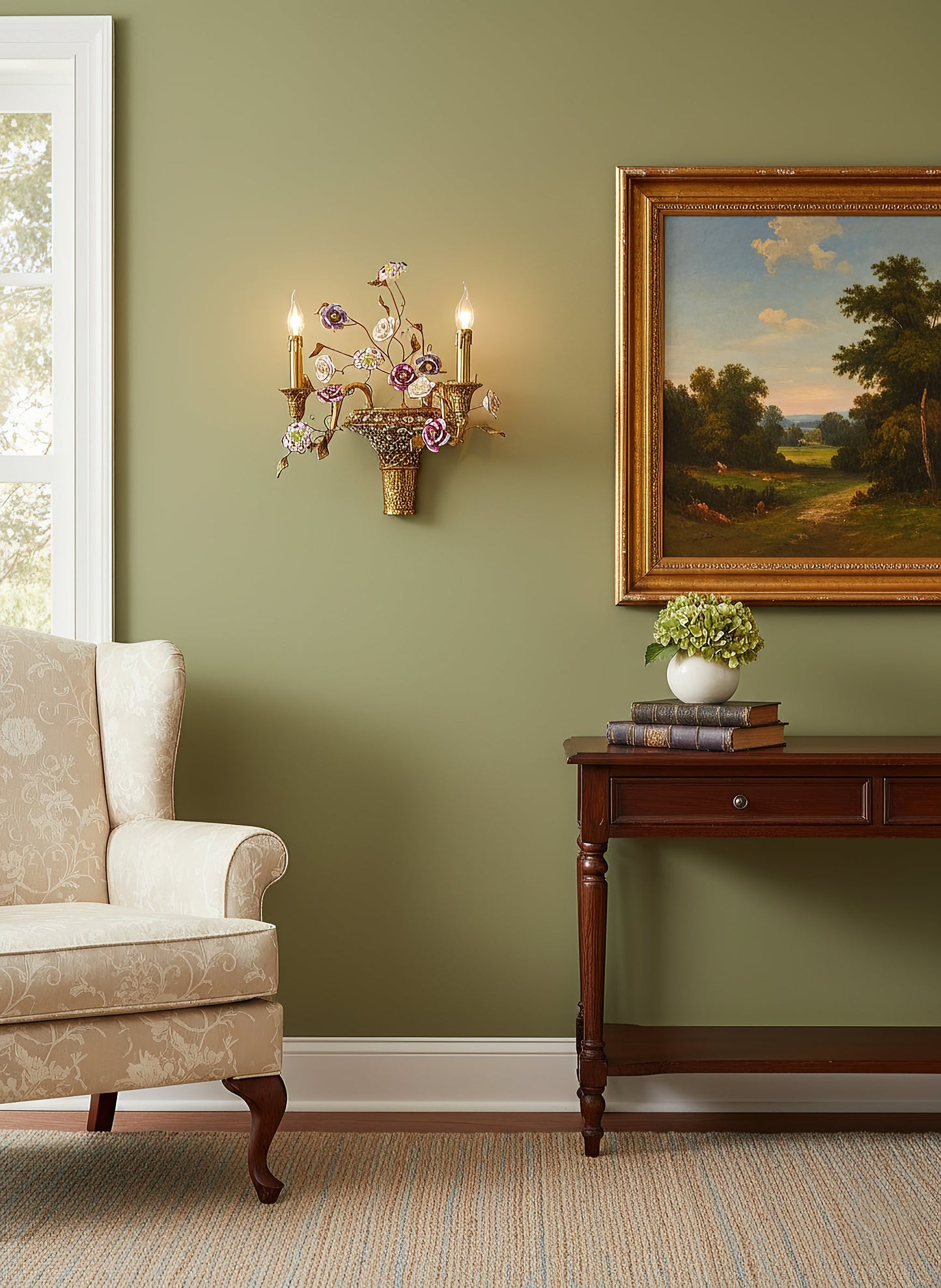 Tole Ceramic Flower Wall Lamp