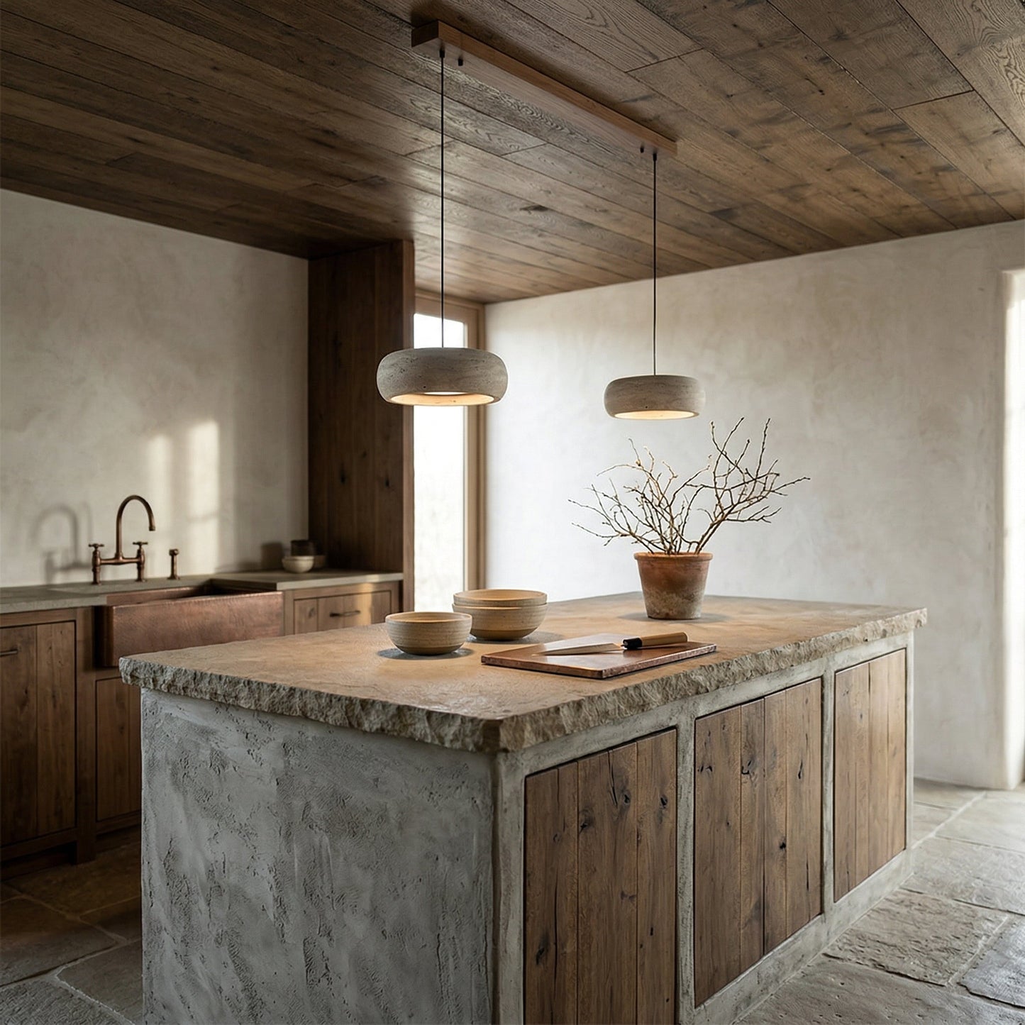 Travertine Drum Pendant Lamp