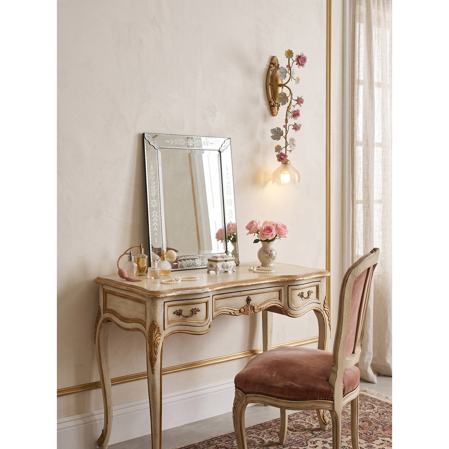 Porcelain Rose Vine Wall Sconce