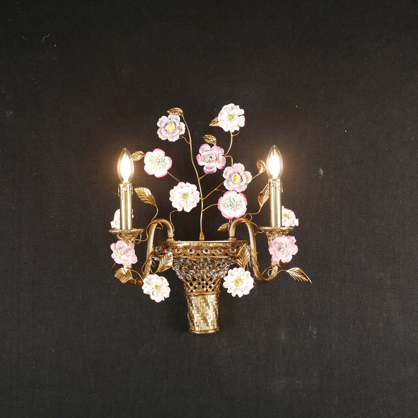 Tole Ceramic Flower Wall Lamp