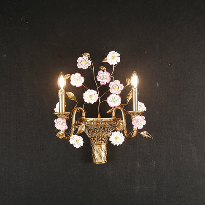 Tole Ceramic Flower Wall Lamp