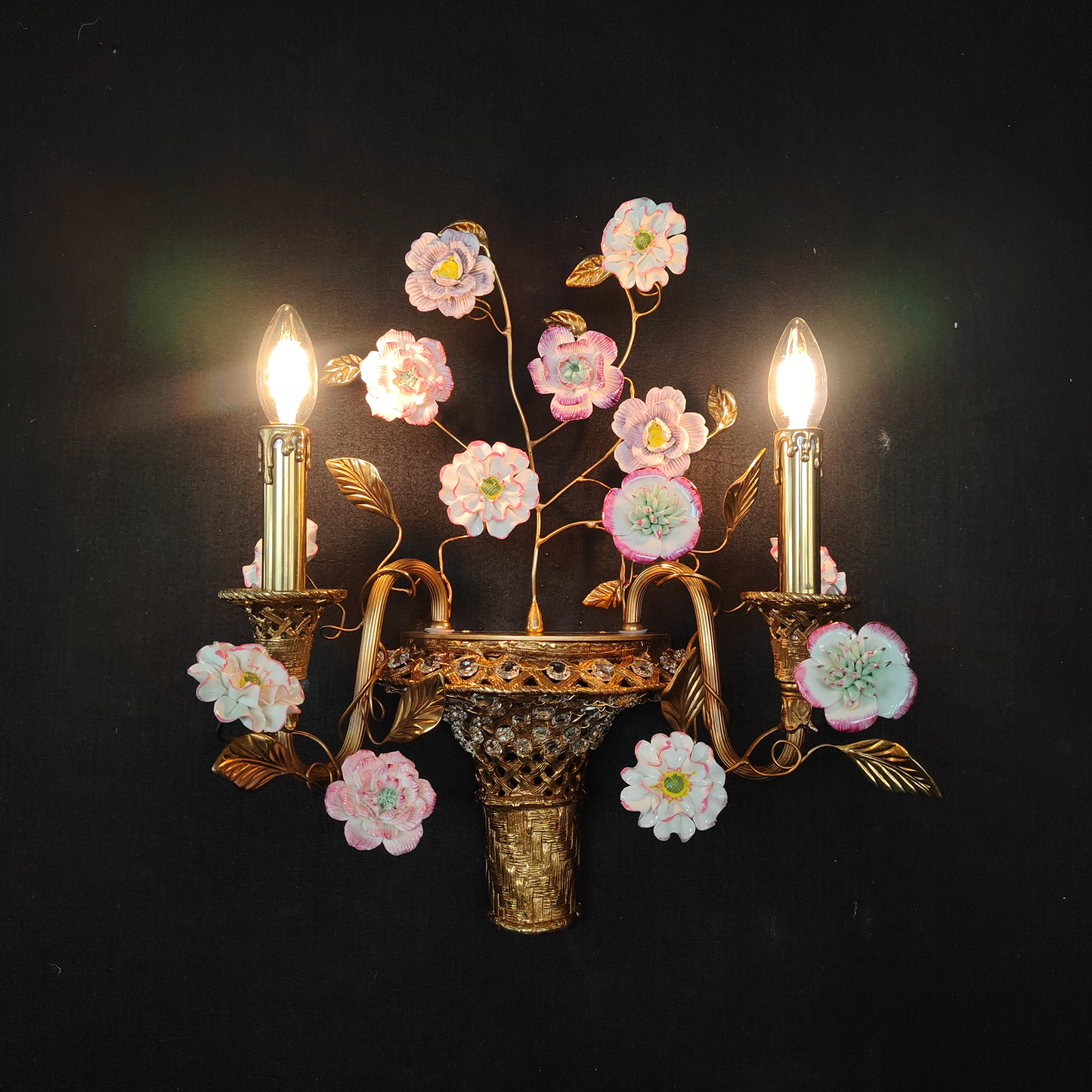 Tole Ceramic Flower Wall Lamp