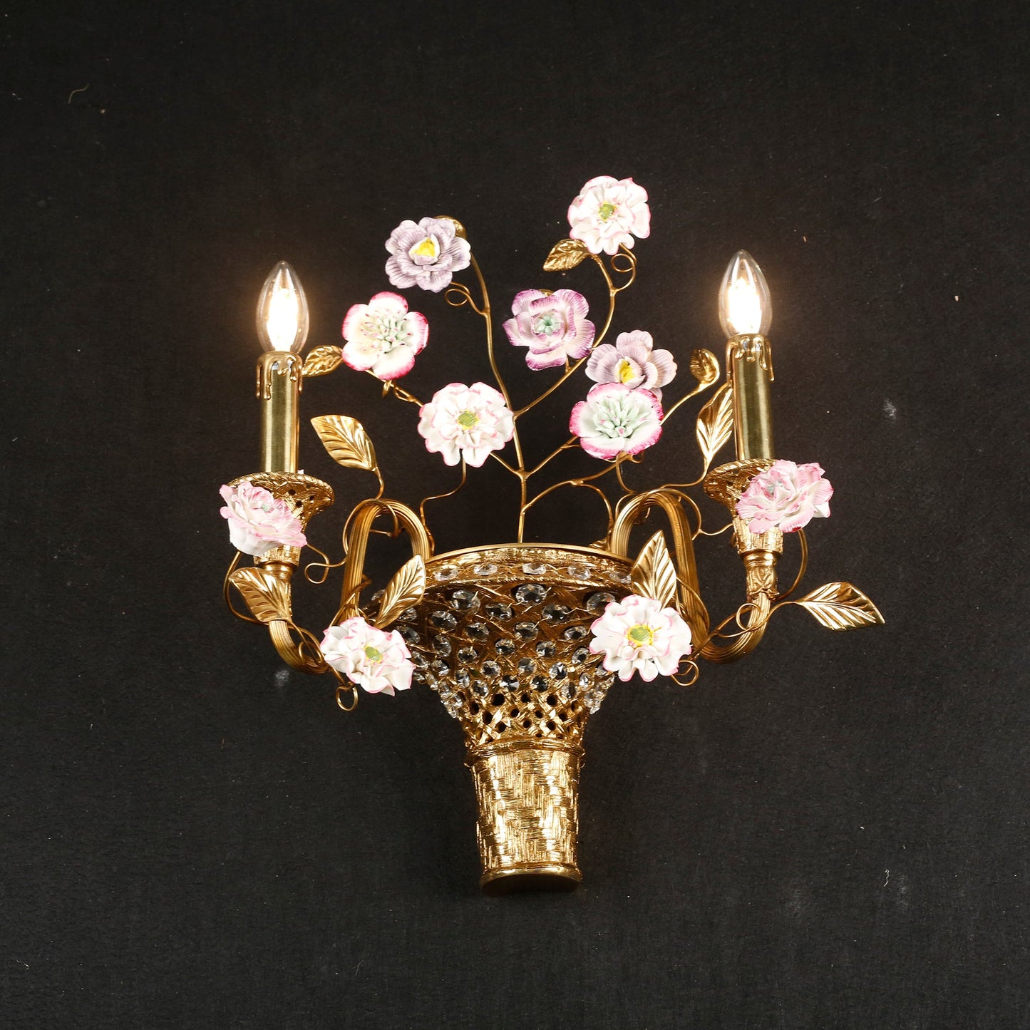 Tole Ceramic Flower Wall Lamp