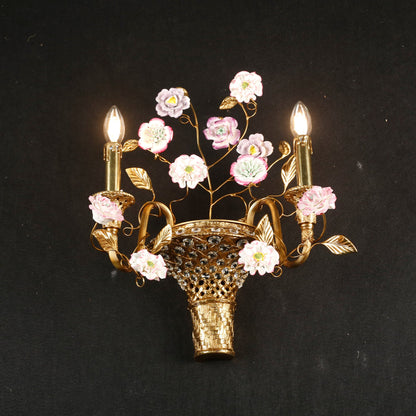 Tole Ceramic Flower Wall Lamp