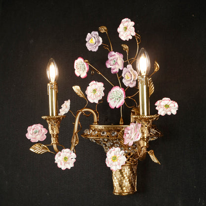Tole Ceramic Flower Wall Lamp