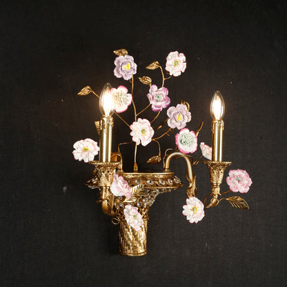 Tole Ceramic Flower Wall Lamp