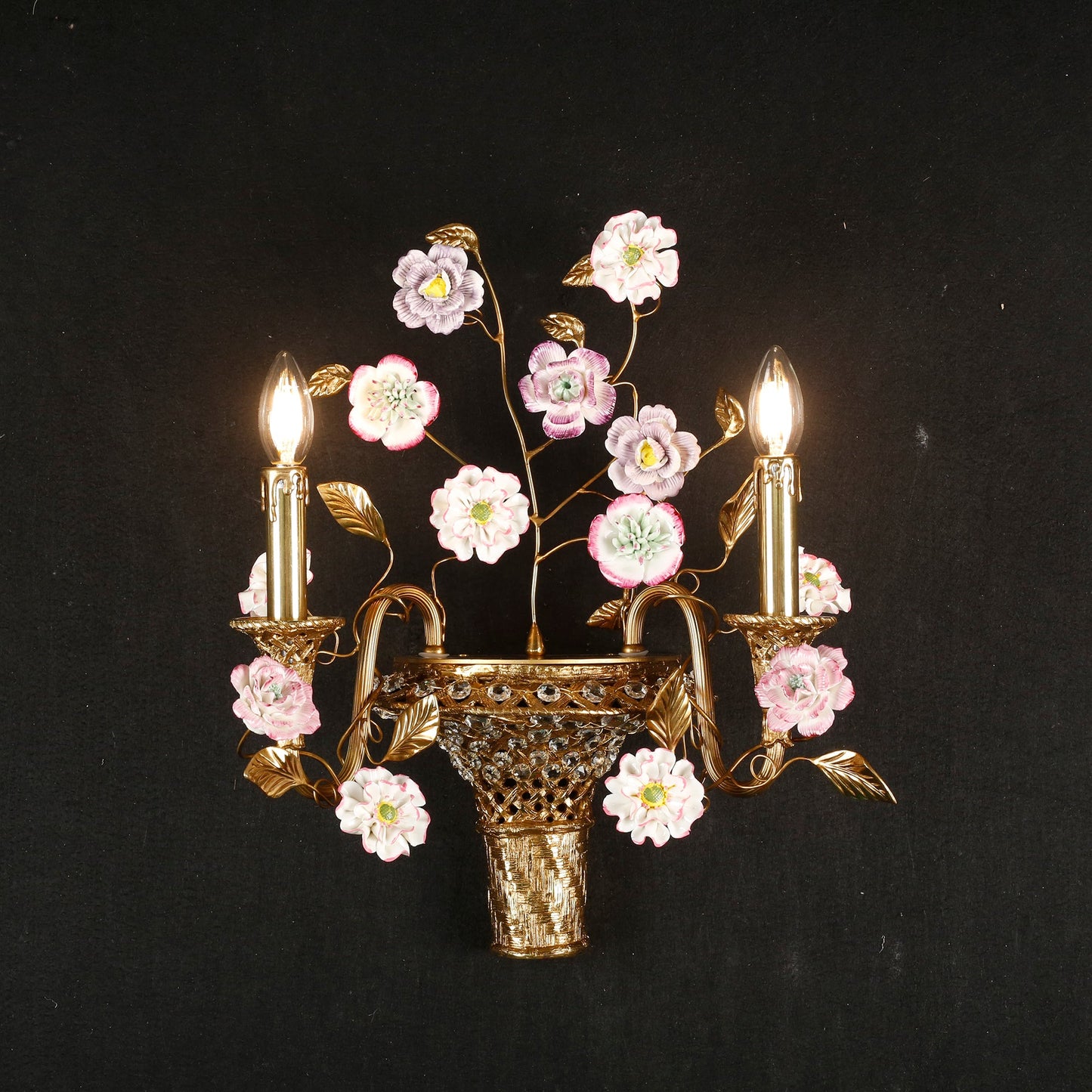 Tole Ceramic Flower Wall Lamp