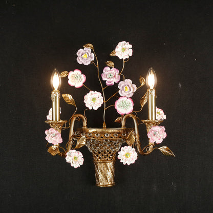 Tole Ceramic Flower Wall Lamp