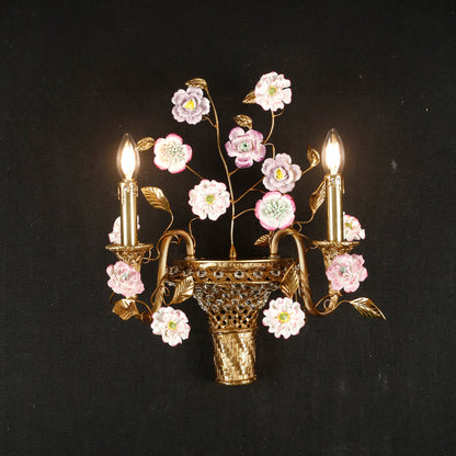 Tole Ceramic Flower Wall Lamp